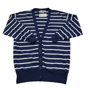 Stefano Sweater Womens M Blue White Striped Button Up Long Sleeve Cardigan